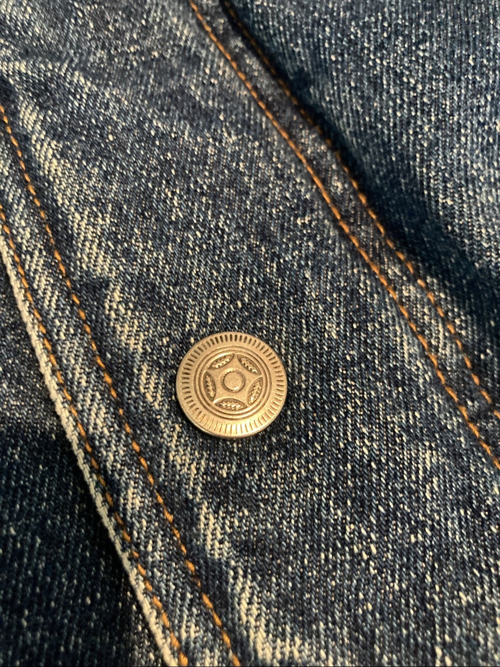 Vintage Blue Denim Bomber Jacket with Tan Sleeves - Picture 14 of 14